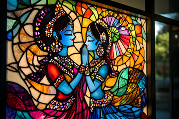 A beautiful stained glass window depicting two figures together