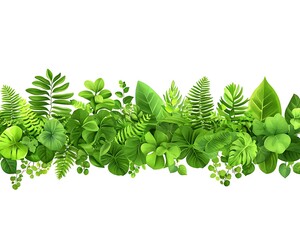A lush border of various vibrant green tropical leaves