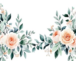 Beautiful watercolor floral arrangement featuring roses and green foliage