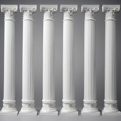 Fototapeta premium Five White Corinthian Columns on Gray Background