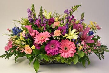a vibrant arrangement featuring a variety of colorful blooms