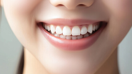 Obraz premium 日本人女性の笑った口元から自然な歯と笑顔の動きを強調した構図