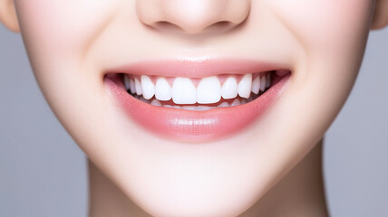 Obraz premium 日本人女性の笑った口元から自然な歯と笑顔の動きを強調した構図