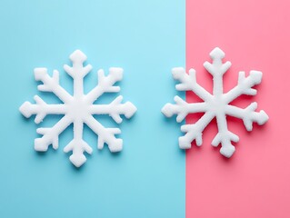 Two decorative snowflakes displayed on colorful contrasting backgrounds