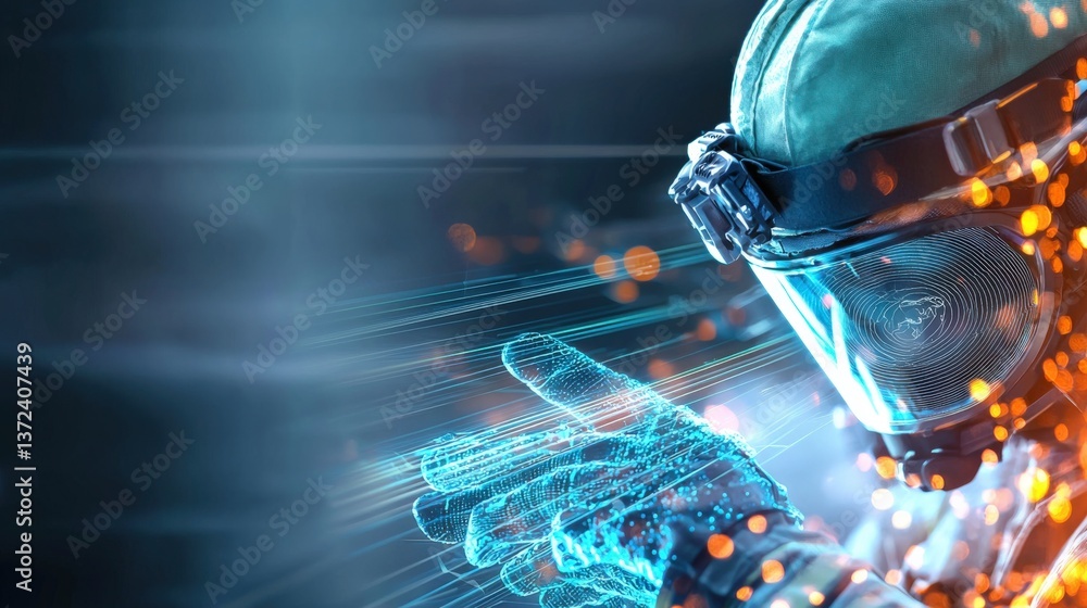 Poster dynamic technological action scene futuristic laboratory digital artwork advanced environment close-