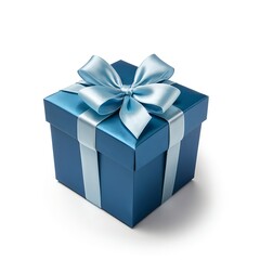 Fototapeta premium Blue Gift Box with Light Blue Ribbon