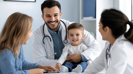 Happy Family at Pediatric Checkup with Smiling Child and Doctors