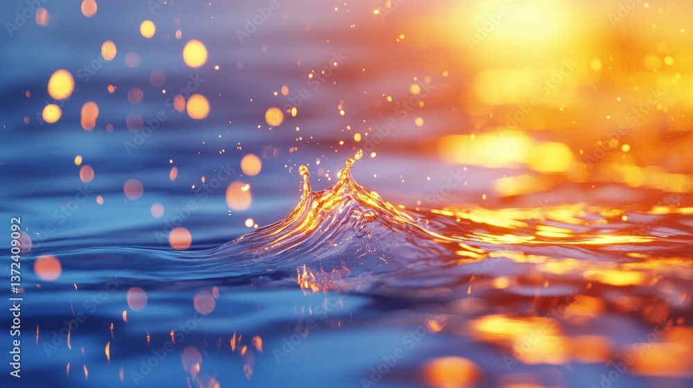 Poster a shimmering splash of water captures the warm glow of sunlight, creating a mesmerizing interplay of