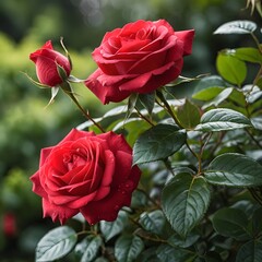Naklejka premium Three Red Roses in Bloom