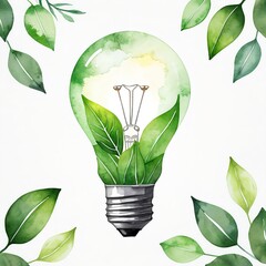 Green Energy Concept Lightbulb with Leaves