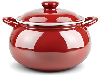 A glossy red cooking pot with a matching lid and handles
