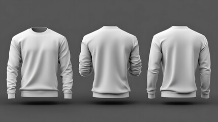Three views of a white crewneck sweatshirt apparel mockup