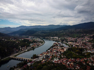 Aerial view of Visegrad old town, Bosnia and Herzegovina