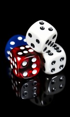 Dice close-up, various colors, reflection