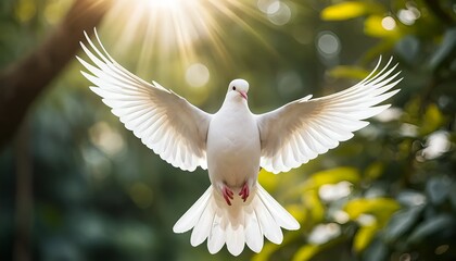 Fototapeta premium White Dove in Flight, Sunlit Wings