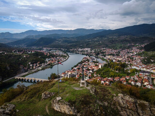 Aerial view of Visegrad old town, Bosnia and Herzegovina