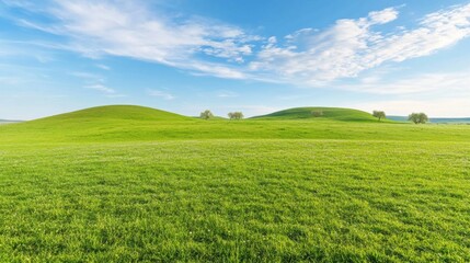 Obraz premium Lush Green Meadows Under a Clear Blue Sky with Rolling Hills