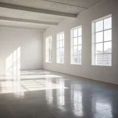 Empty White Room with Large Windows and Sunlight