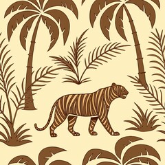 Retro hand drawn tropical summer seamless pattern set. Traditional patchwork style background illustration. Vintage exotic nature textile print collection. Jungle animal texture with tiger, palm ... S
