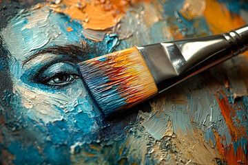 Fototapeta premium An eye painted on canvas with an artistic paintbrush applied