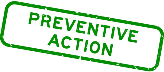 Grunge green preventive action word square rubber seal stamp on white background