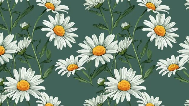 Daisy flower pattern with green background in soft animation.