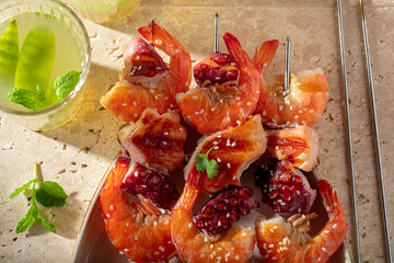 Spicy grilled skewer as a Mediterranean dinner.