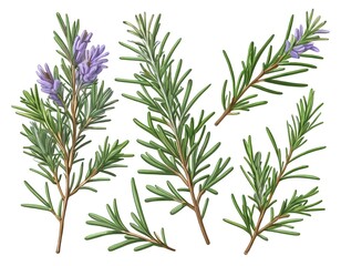Fototapeta premium Rosemary Sprigs with Flowers - Culinary Herb Collection