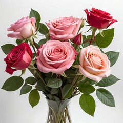 Naklejka premium Bouquet of Pink and Red Roses in a Glass Vase