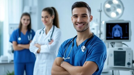 Fototapeta premium Healthcare Professionals Smiling in Bright Modern Medical Office