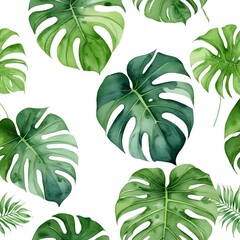 Watercolor Tropical Monstera Leaves Seamless Pattern