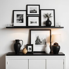 Modern Home Decor Black and White Gallery Wall with Stylish Accessories