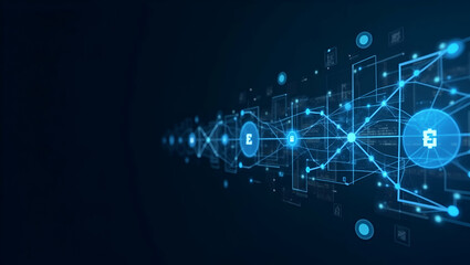 Obraz premium Minimalist Wallpaper Design: Abstract Digital Network Grids & Futuristic Icons for Secure Global Currency Transfer - Ample Space for Text Overlays in Fintech Integration