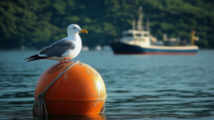 漁船と海鳥が織りなす日本の海における自然と人の調和