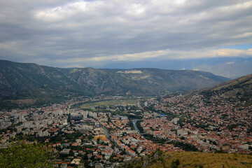 Mostar panoramic view from Hum hill, Bosnia and Herzegovina