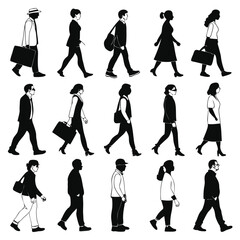 Obraz premium People silhouette set illustration white background.