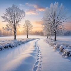 Obraz premium Winter Sunrise Path