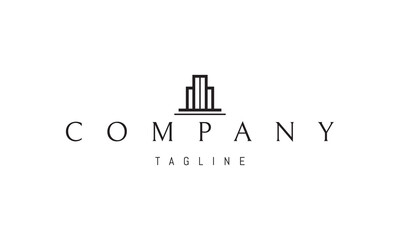 Fototapeta premium Vector logo with an abstract image of a tower building in a linear style.