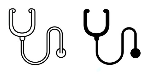 Stethoscope editable stroke outline & solid icon isolated on white background flat vector illustration, black outline, Pixel perfect