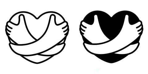 Hug editable stroke outline & solid icon isolated on white background flat vector illustration, black outline, Pixel perfect