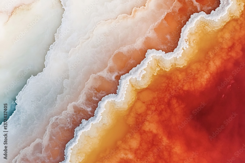 Poster smooth marble texture with vibrant red. orange. and white hues flowing together. creating a visually