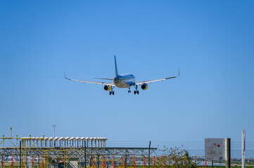 Vueling Landing at BCN airport during a sunny day