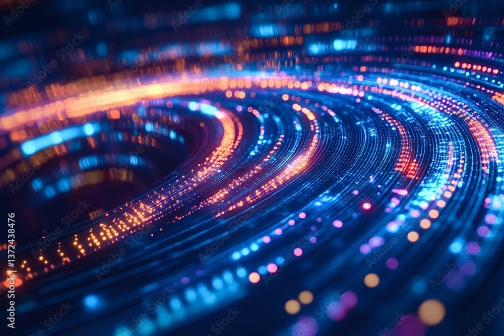 Poster glowing particles swirling and flowing create a captivating visualization of a futuristic data strea