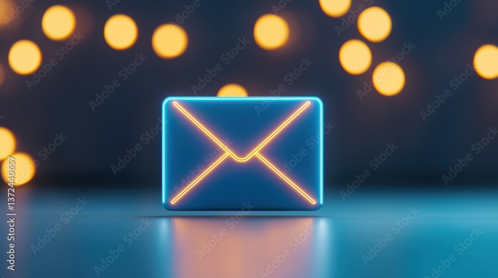 Poster a glowing envelope icon stands prominently against a blurred bokeh background, evoking themes of com