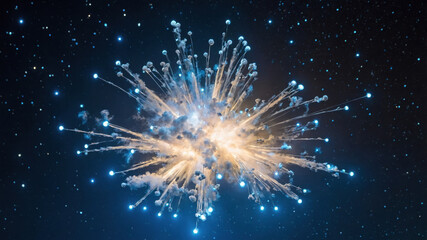 Fototapeta premium Glowing Orbs Exploding in the Starry Night Sky