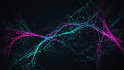 Magenta and Cyan Electric Lines Branching Out on Dark Background