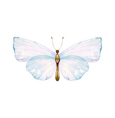 Watercolor Butterfly Illustration: Blue and Purple Transparent Wings, Delicate Insect Art for Design, Beautiful Butterfly with Gradient Wings