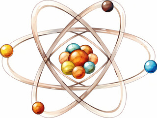 educational school clipart of atom with orbiting electrons and nucleus, ideal for science learning materials