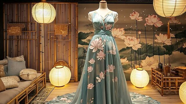 qipao with lotus and water design video