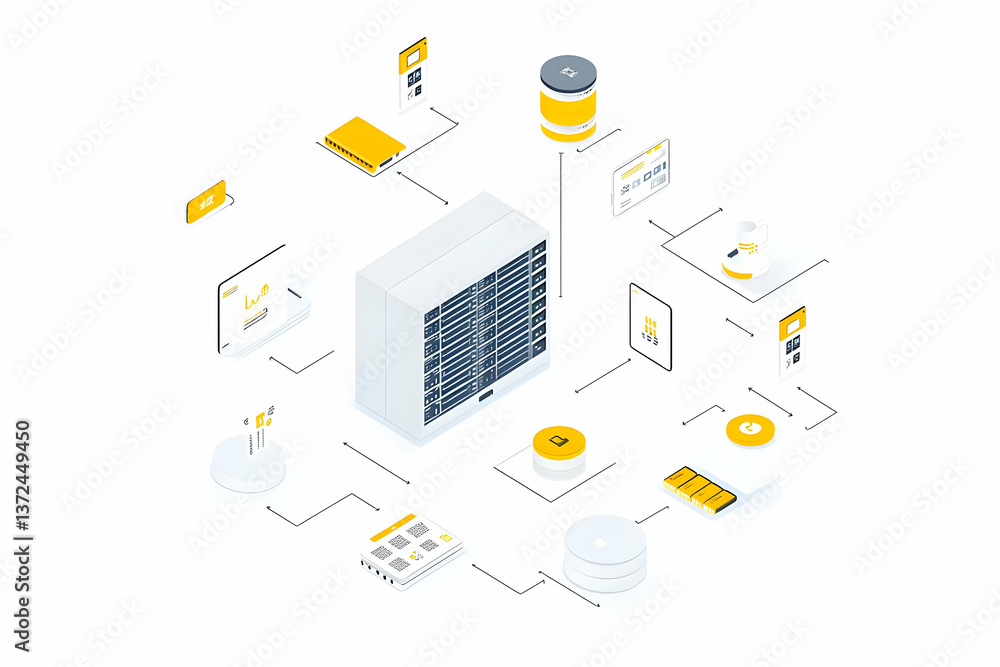 Poster data center server network, digital devices, cloud computing